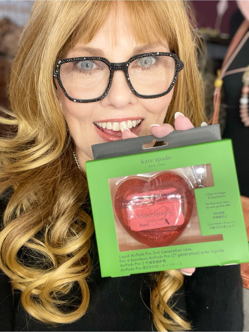 kate spade Red Glitter Heart AirPods Pro Case with Green Box